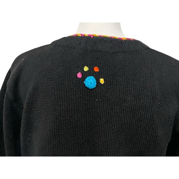 Jack B Quick Cat Cardigan Sweater Black Embroidered Vintage V-Neck Women’s Sz M - Picture 8 of 10